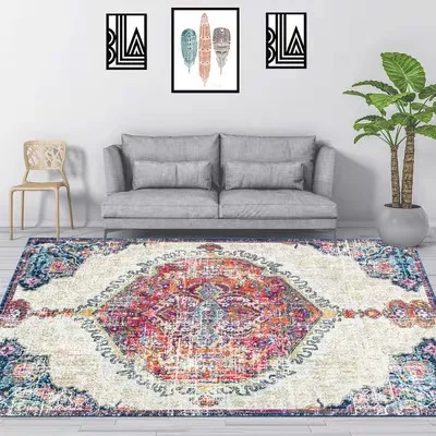 

Nordic Retro Print Moroccan Living Room Carpet Bedroom Study Decoration Home Non-Slip Printing Carpet Room Decoration