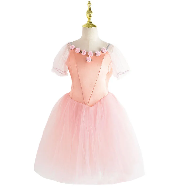 Профессиональное розовое балетное платье-пачка для взрослых и детей с цветами