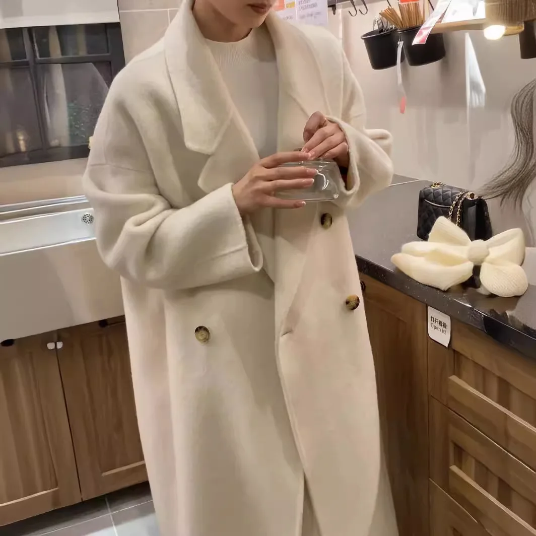 Высококачественное универсальное двухстороннее шерстяное пальто в форме кокона