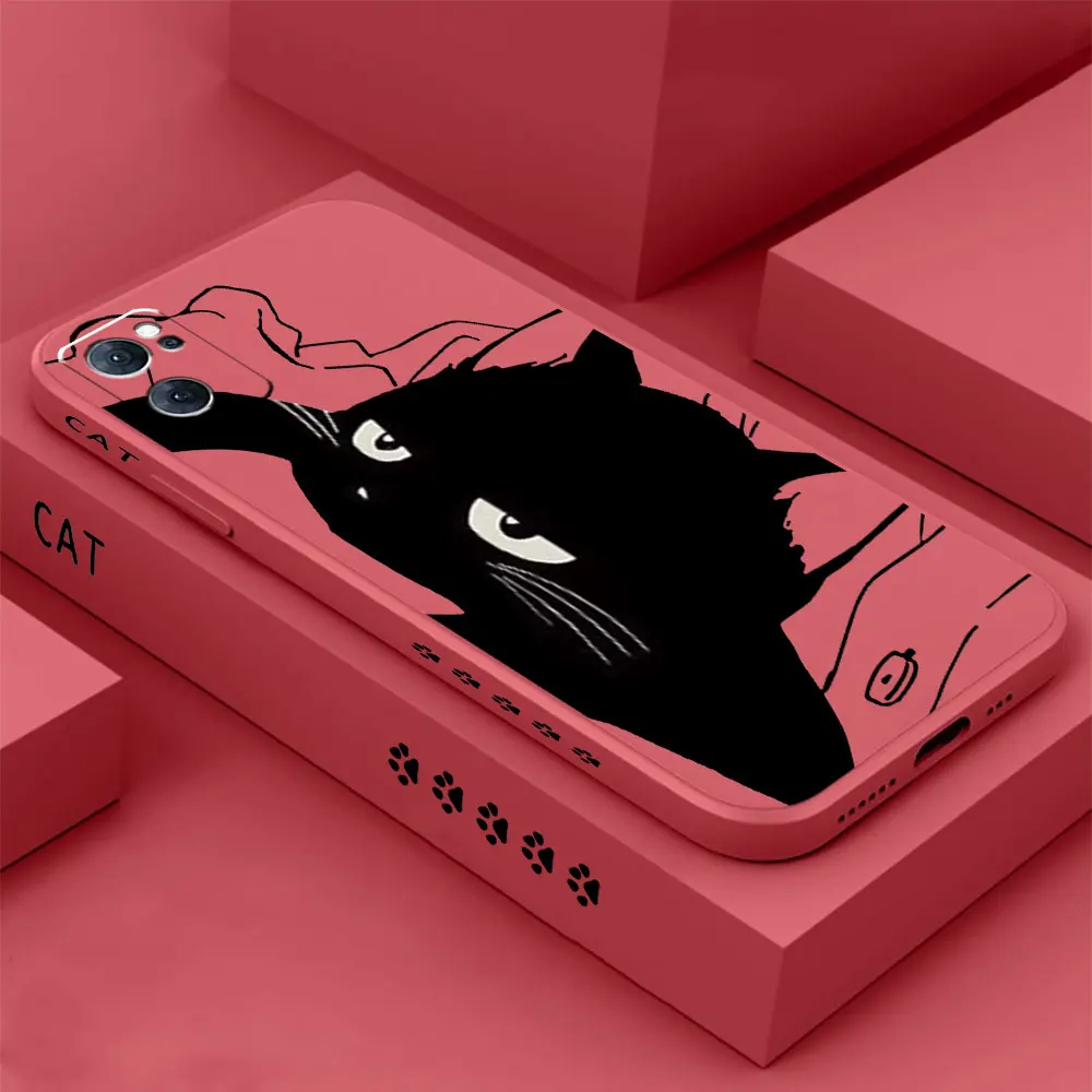 

Aggrieved Cat Phone Case For OPPO RENO 9 8 7 7SE 6 5 4 4SE 3 PRO PLUS 4G 5G Colour Liquid Silicone Cover Funda Cqoue Shell Capa
