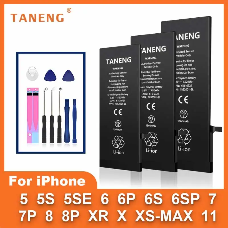 

Перезаряжаемая батарея для iPhone 5 6 7 8 Plus 11 Φ 5se 6s 6sp Xr X Xs-Max, Мобильная литиевая батарея для Apple 6p с инструментами