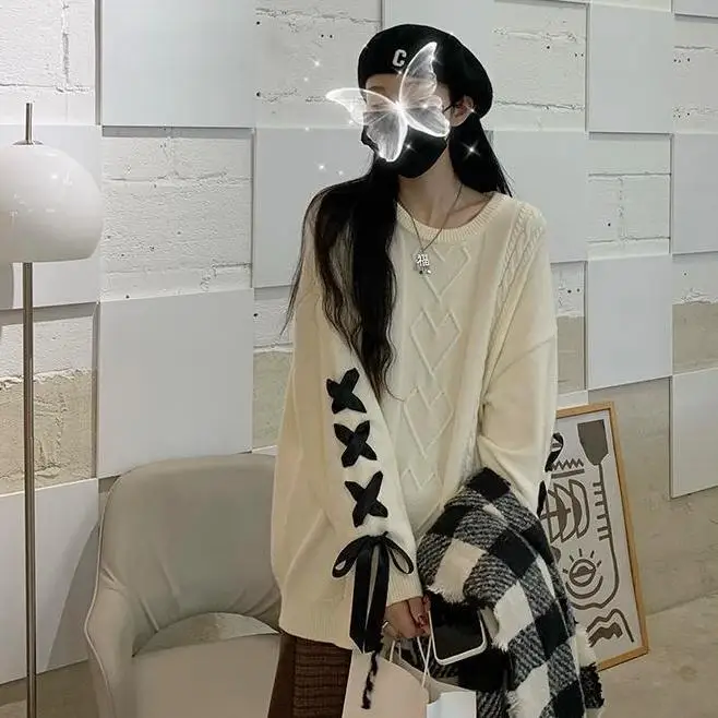 

2022 винтажный женский свитер пуловер теплый зимний Корейский Новый стиль Свободный пуловер вязаный Повседневный свободный свитер женский ...