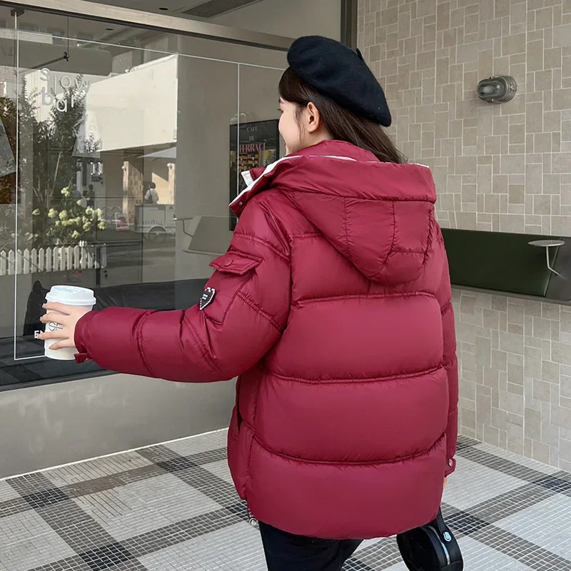 Зимняя короткая куртка для женщин парка студентов с капюшоном девочек стеганое