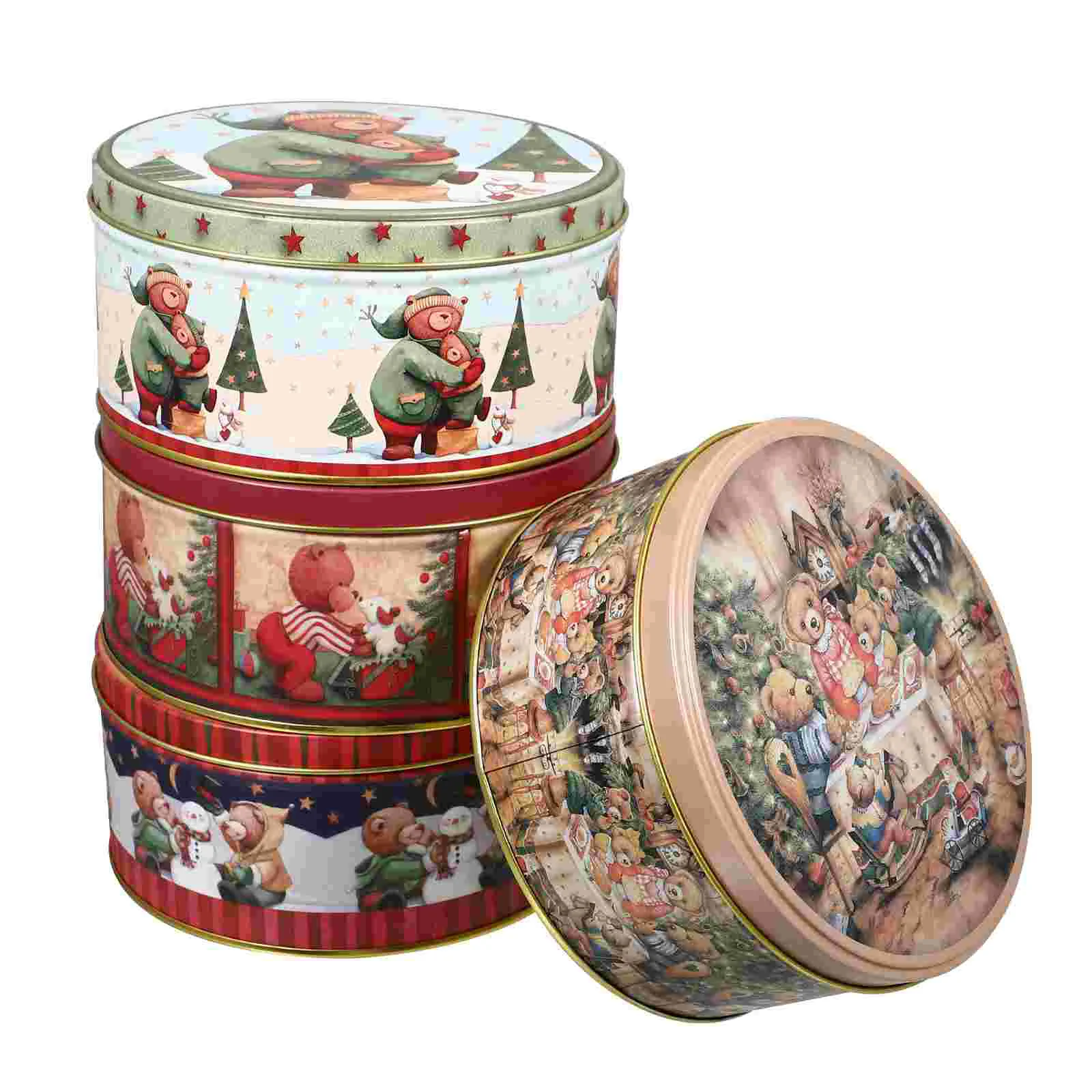 

Christmas Box Tin Candy Cookie Gift Boxes Tins Tinplate Containers Container Metal Treat Holiday Jar Storage Lids Santa Round