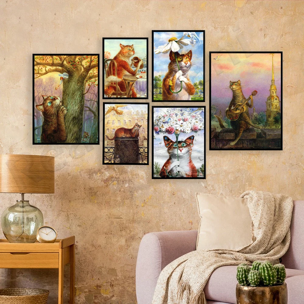 

vladimir rumyantsev cat vintage print - unique gift poster for cat lovers
