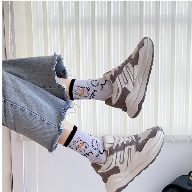 

2021 Women's Casual Shoes Round Toe PU Lace-up Thick-soled Non-slip Sneakers, Lightweight and Comfortable Outdoor Running Shoes