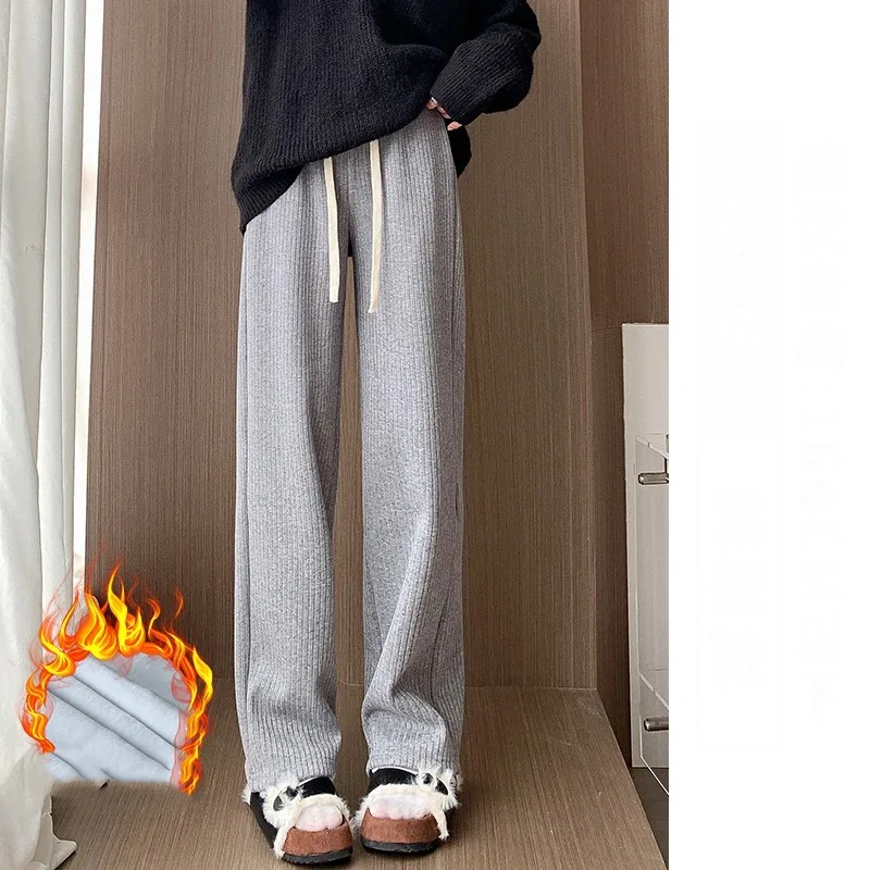 Женские осенне-зимние Однотонные эластичные свободные спортивные брюки со