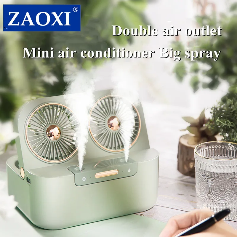 ZAOXI Water Cooling Fan USB Chargeable For Home Office Dual Leafs Xiaomi  Air Conditioner Desk With Double Spray Air Humidifier
