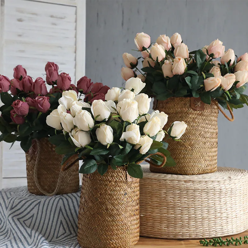 

9 Roses Head / Bouquet Artificial Fake Silk Oil Painting Rose Bunch Colorful Home Wedding DIY Decoration Party Display Gift
