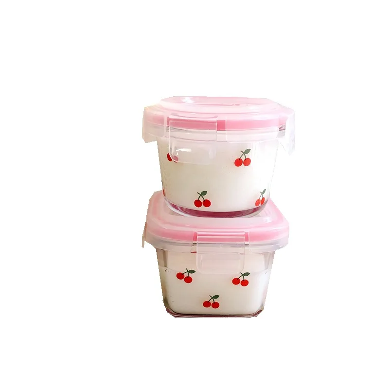 Фото Портативная Корейская вишневая мини-герметичная коробка Cute Sweet Girl стеклянная коробка для закусок с фруктами, коробки для свежих банок малой емкости с крышкой, 120 мл, 1 шт. №5