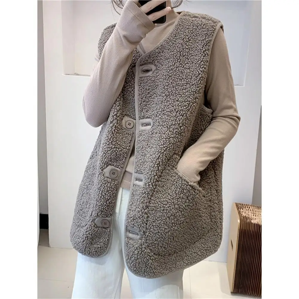 

2023 Women Woolen Thermal Jacket Thicken Sleeveless for Women Warm Thick Fleece Vest Sleeveless Loose Fit Sleeveless Vests V92