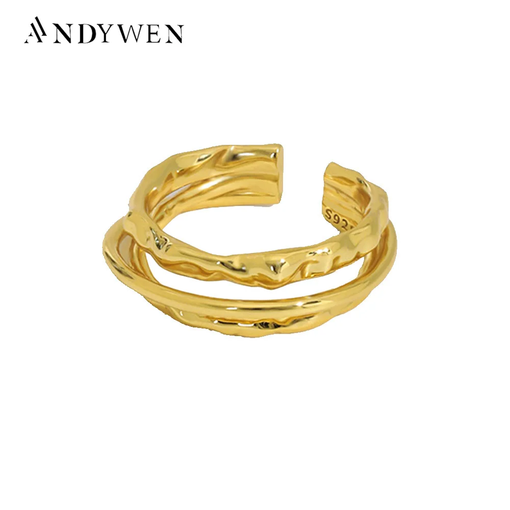 

ANDYWEN 925 Sterling Silver Gold 2 Circle Resizable Rings Adjustable Women Rock Punk Fashion Fine Jewelry Wedding Gift