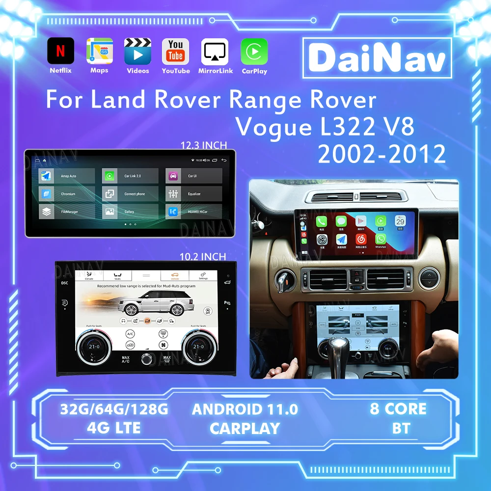

Автомагнитола 12,3 дюйма для Land Rover Range Rover Vogue V8 L322 2002-2012, стерео, радио, мультимедийный плеер, GPS-навигация, панель переменного тока