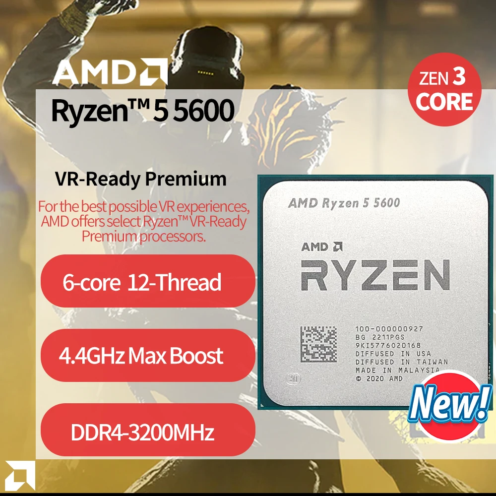 

New AMD Ryzen 5 5600 R5 5600 3.5 GHz Six-Core Twelve-Thread CPU Processor 7NM 65W L3=32M 100-000000927 Socket AM4 NO FAN