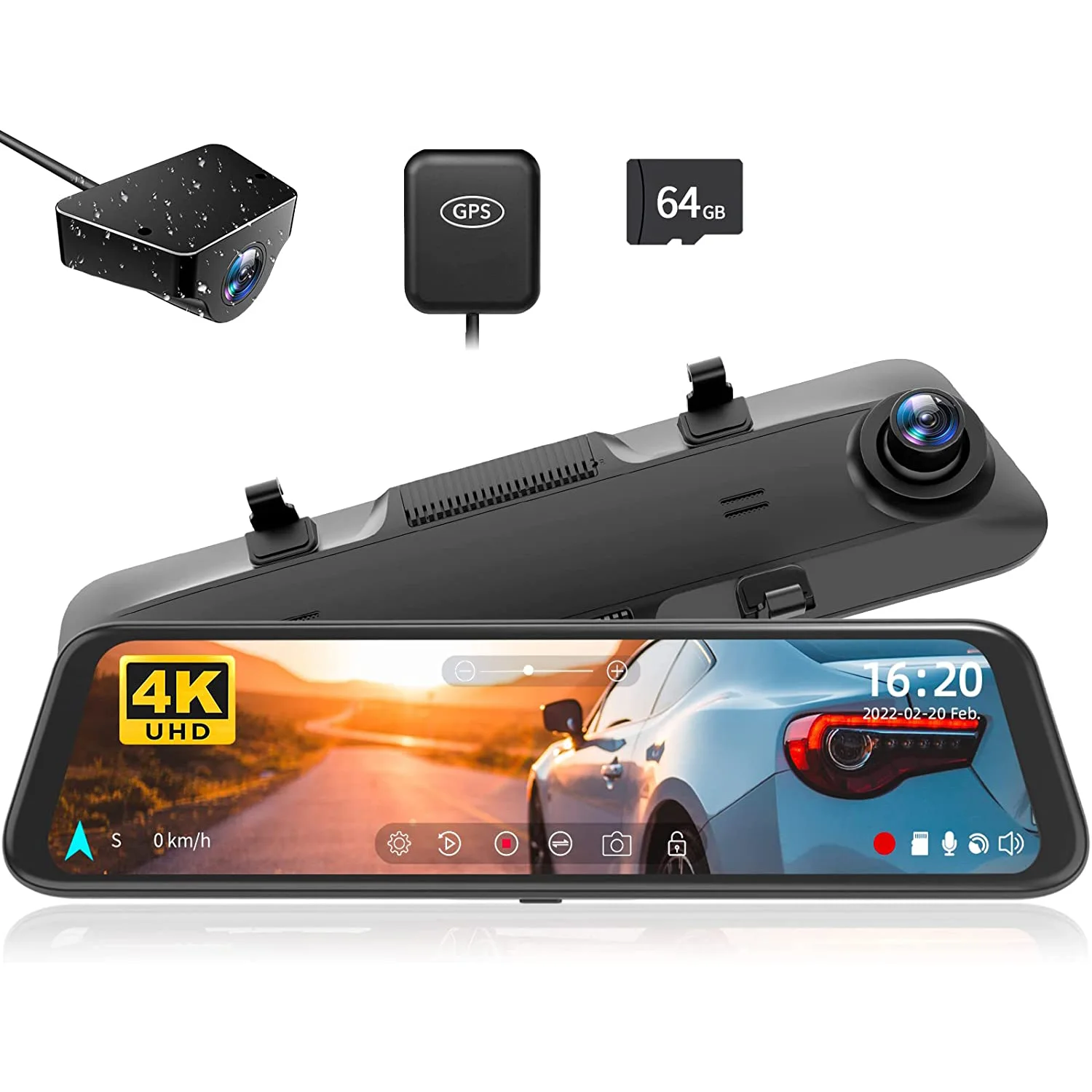 WOLFBOX G850 4K Mirror Dash Cam 12'' Mirror Dash Cam Front and Rear 1080P Rear View Mirror Camera Dual Dash Camera for Cars