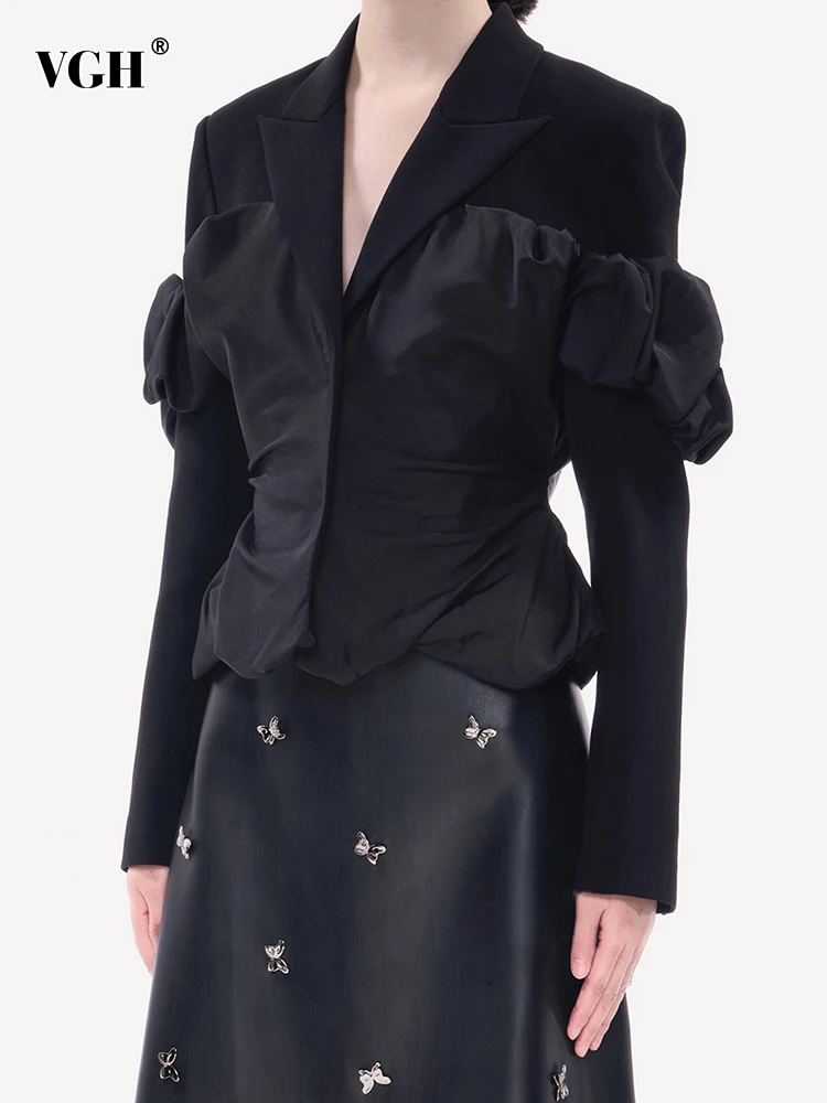 

VGH Black Blazers For Women Slim Casual Notched Long Sleeve Plain Single Breasted Coats Female 2022 Spring Fashion Clothing New