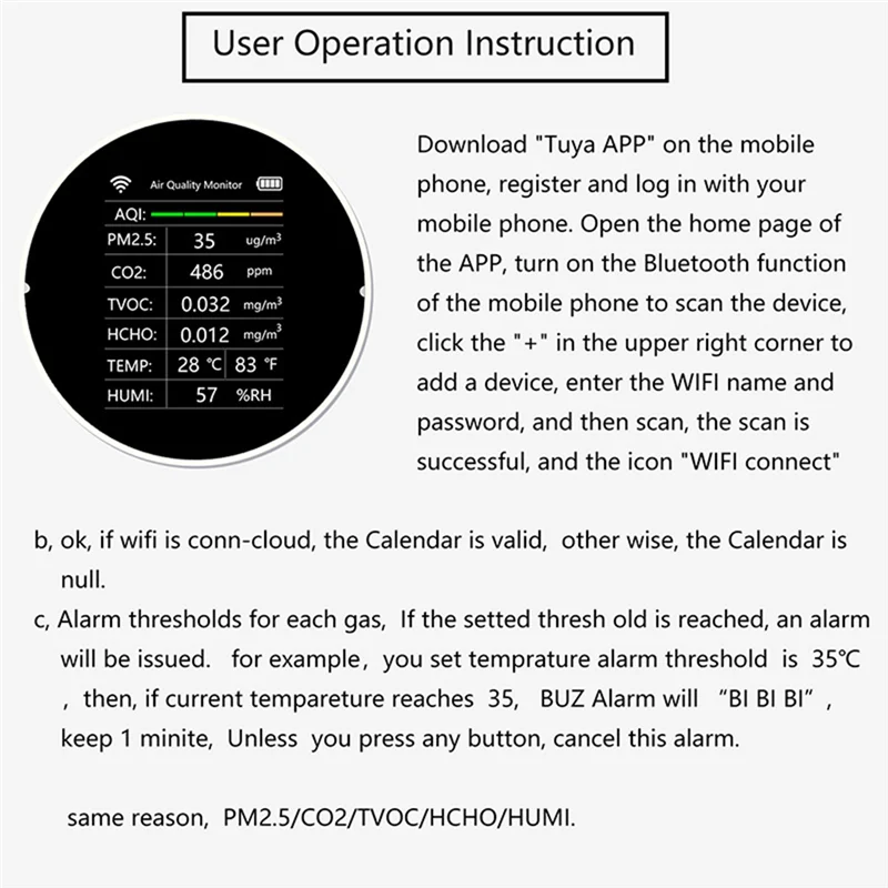 

Tuya WiFi CO2 Meter PM2.5 TVOC CO2 HCHO Temperature Humidity Detector Air Quality Monitor CO2 Sensor Analyzer White