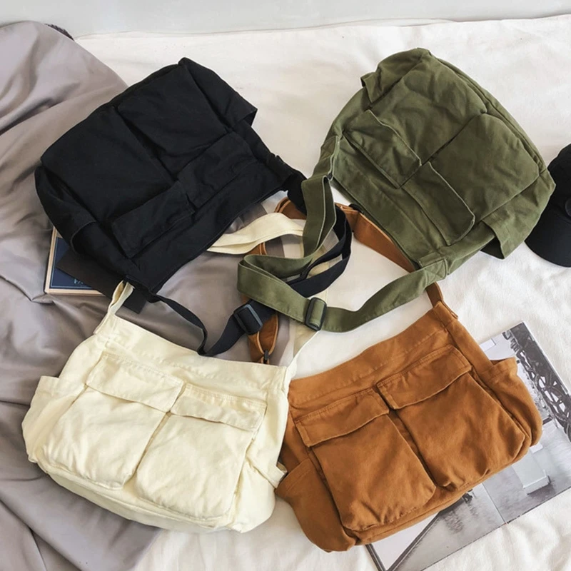 

Унисекс, Студенческая сумка-тоут, аксессуары, школьная сумка для девочек, однотонная сумка через плечо, холщовая женская большая сумка чере...