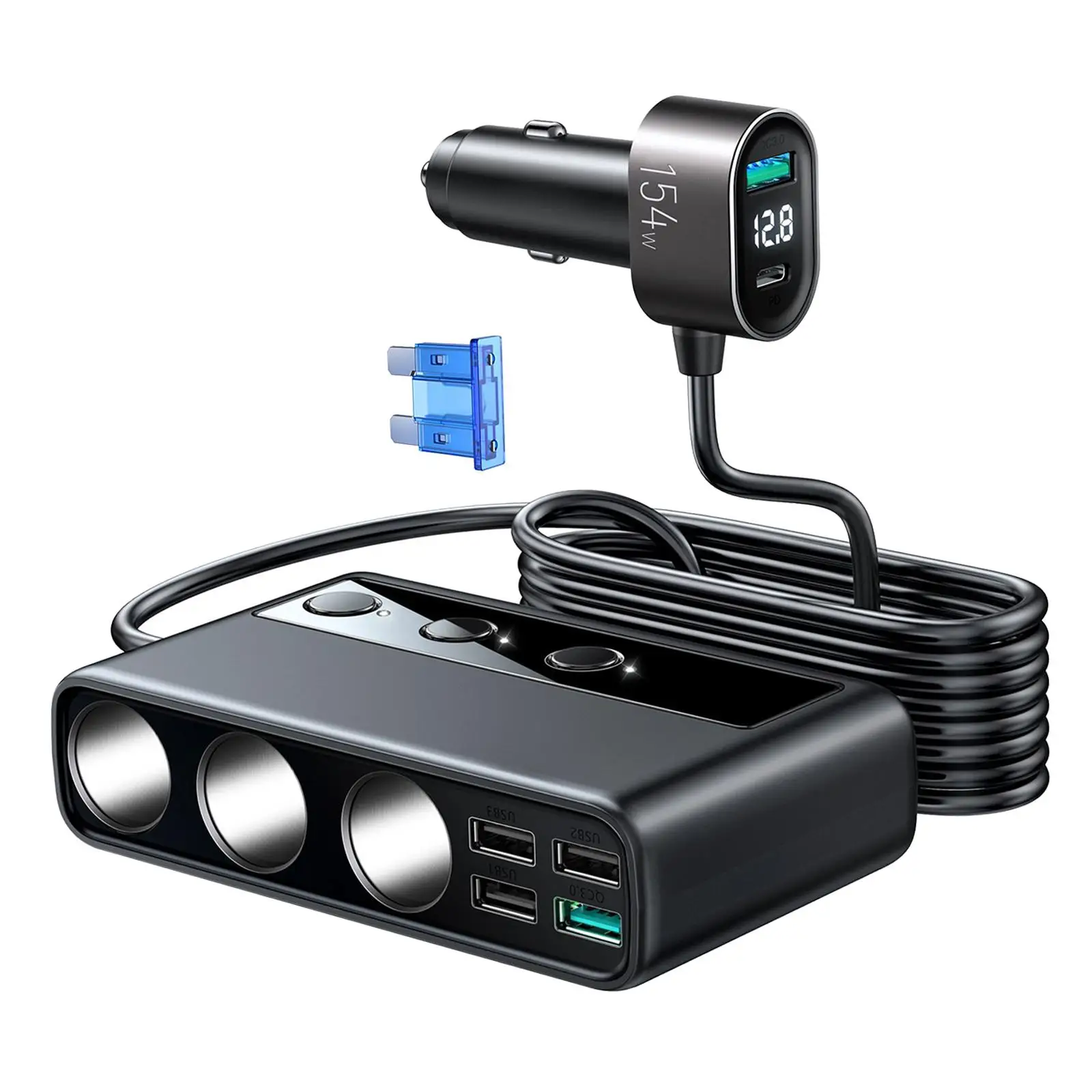 

Car Charger Adapter with USB Ports 12V/24V Quick Charge Socket Splitter Universal for Phones Back Seat