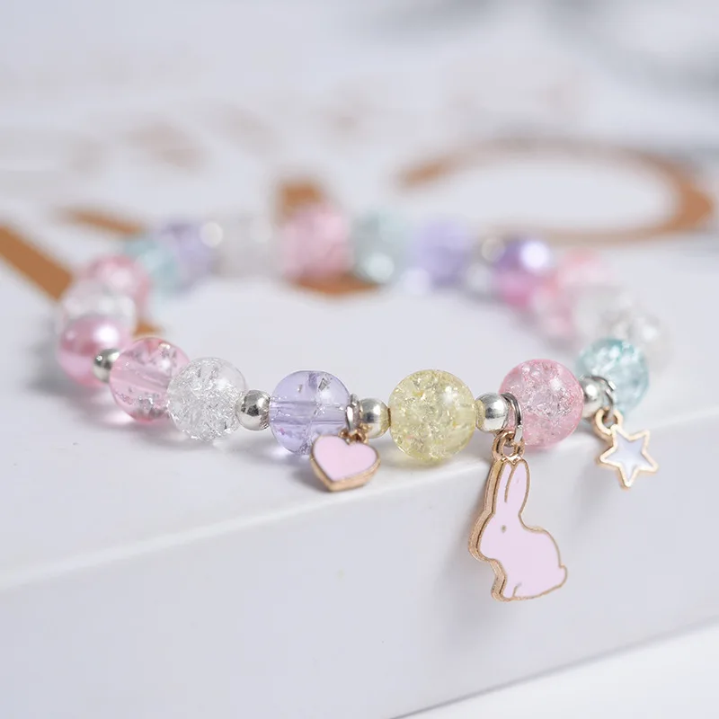 

Boho Colorful Crystal Beaded Rabbit Bracelet for Women Girl Sweet Cat Moon Fish Tail Whale Deer Charm Friend Party Jewelry Gift