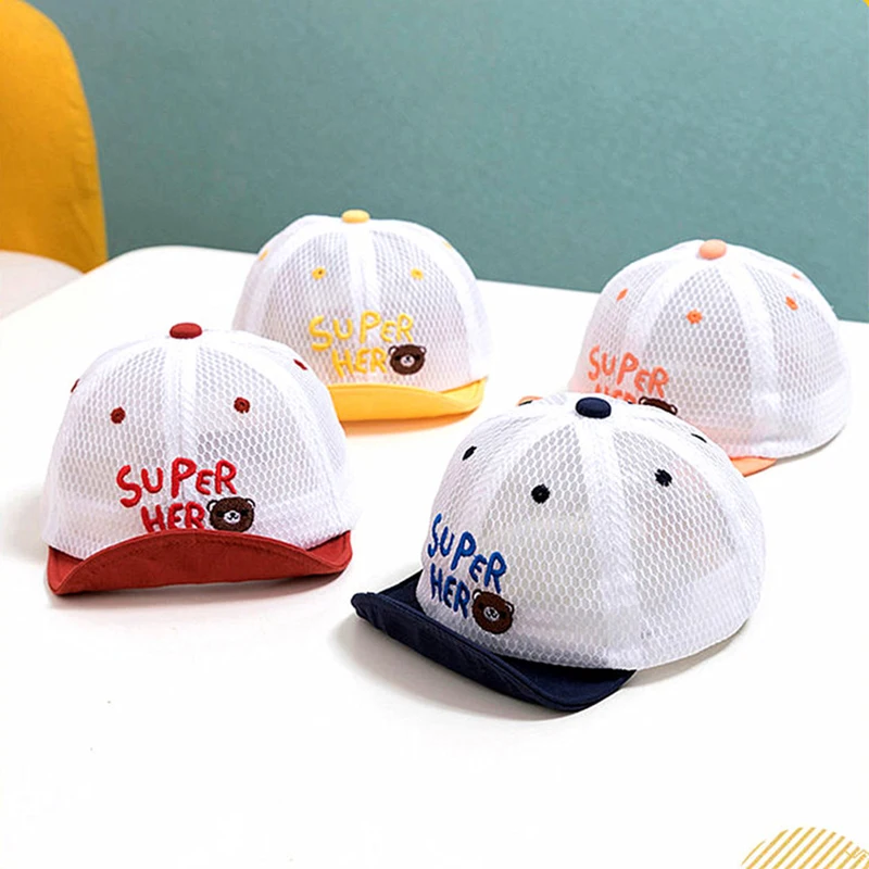 

Summer Mesh Baby Baseball Cap Cartoon Bear Letter Embroidery Adjustable Visor Caps Outdoor Infant Toddler Sun Hat Fit 5-24Months