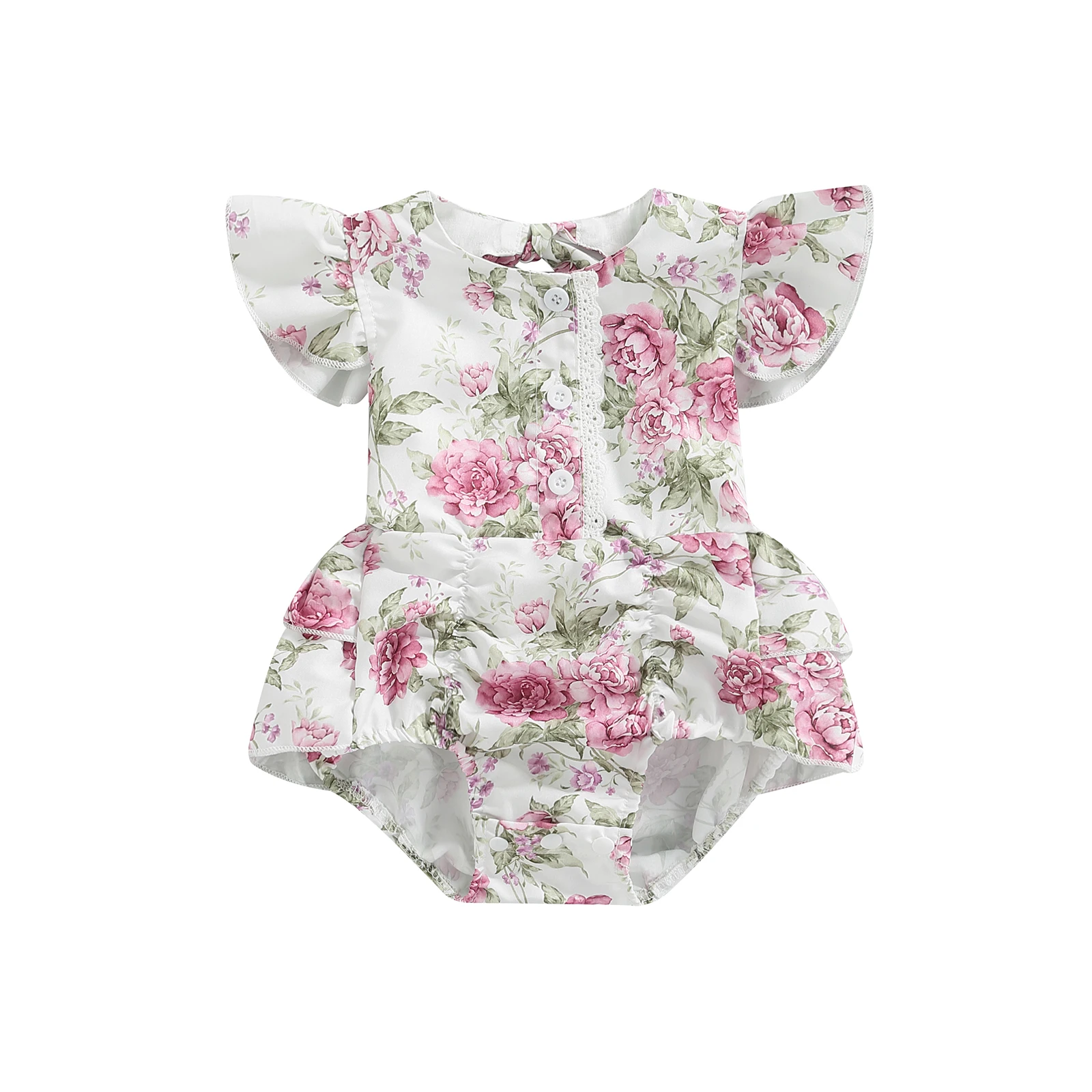 

Baby Girl's Bodysuits Summer Floral Flying Sleeves Ruffles Infant Backless Bodysuit for Party Photography 0-24Months