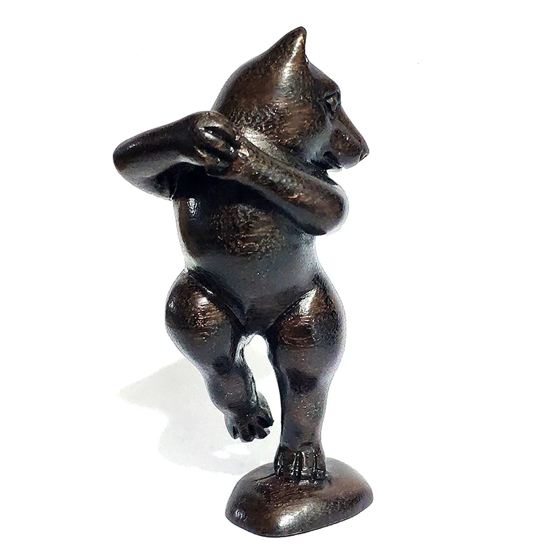 

2-Дюймовая японская скульптура из железного дерева ручной работы Netsuke, животные, миниатюрная Talented Fox