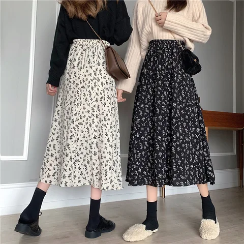 Fashion Summer Long Fairy Skirt Print A-line High-Waist Skirt Streetwear Women Clothing y2k Clothes Vintage Floral Women Skirts