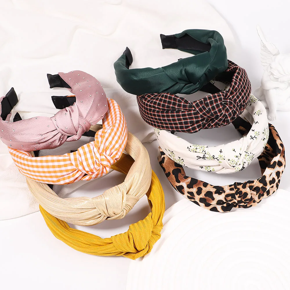 

Обруч для волос Однотонный женский, вязаный обруч с узлом из хлопка, в стиле ретро, аксессуар для макияжа