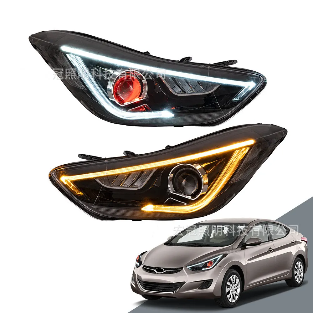 

Автомобильный двойной лучевой головной свет в сборе для Hyundai Avante DRL головсветильник 2012-2015 динамический поворотный фотообъектив