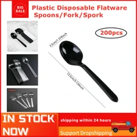 200pcs mini plastic spoonsforkspork disposable flatware spoons kitchen tool for jelly ice cream dessert kitchen tableware
