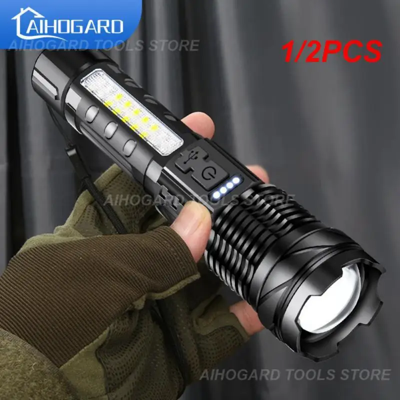 

1/2PCS Powerful XHP50 LED Flashlight Waterproof 18650 With Side Light 7 Modes Camping Fishing Lantern USB Rechargeable