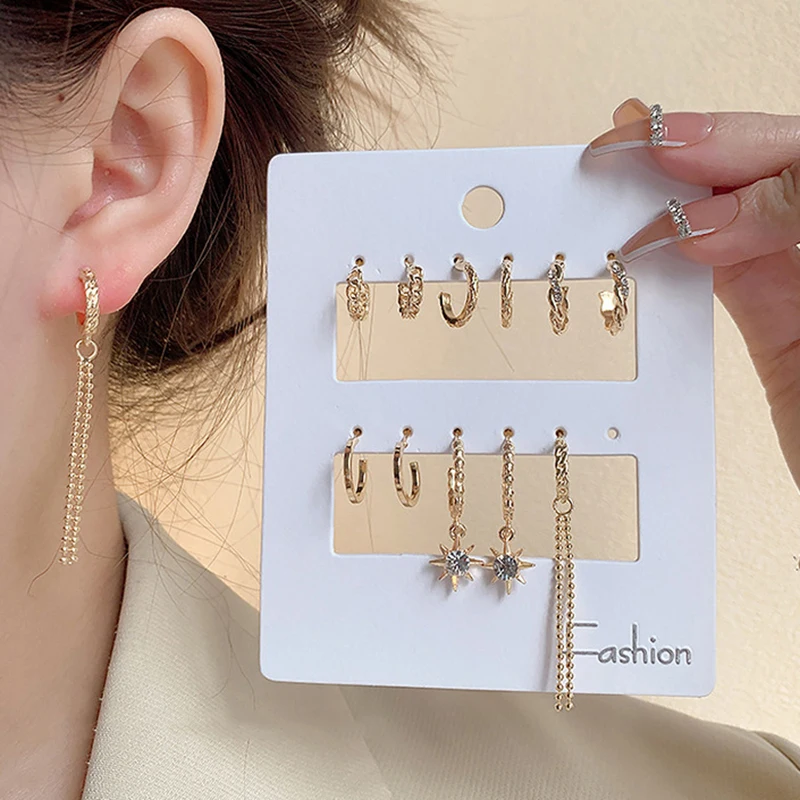 

1set C-Shape Alloy Drop Earrings Stud Earrings Temperament Trendy Geometric Fashion Jewelry Simple Crystal Women's Earrings Set