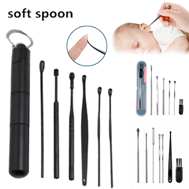 

6/7 pieces of earwax removal tool Ear cleaner set Stainless steel ear pick curette Ear pick cleaner Ear cleaning spoon care