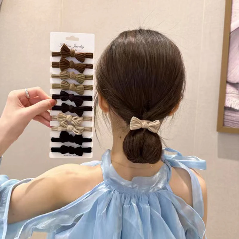 

10Pcs/Set Solid Cloth Bow Elastic Rubber Hair Band Elegant Ponytail Holder Hair Rope For Women Korean Fashion Hair Accessories