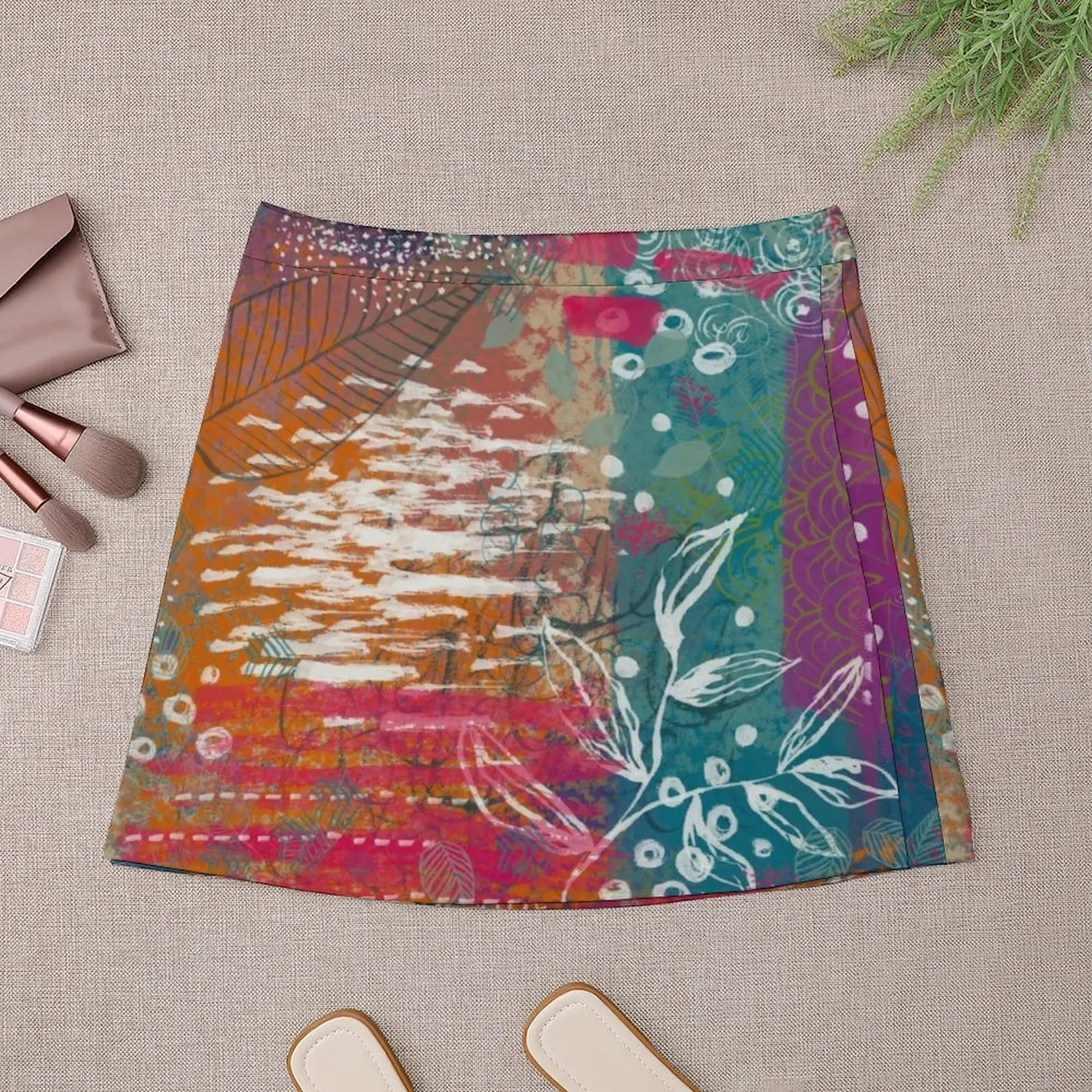 Мини-юбка с цифровой чернильной абстрактной живописью новая внешняя одежда