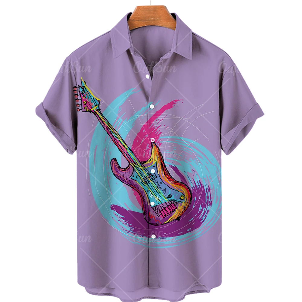 Men's Casual Short Sleeved Shirt, Single Button Music Printed Shirt, Hawaiian Fancy Shirt, Fashionable Beach Top 2022