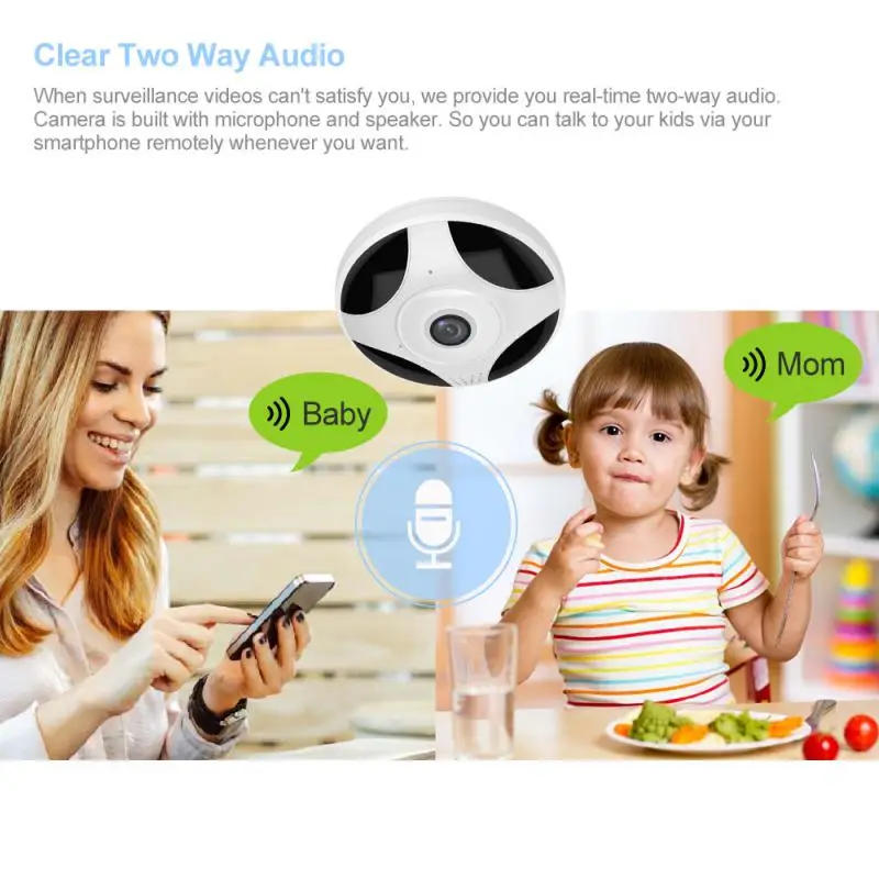

360 Degrees Panoramic View Wireless Surveillance Camera 1080p Hd Support Tf Card Cctv Ip Camera Remote Control Motion Detection