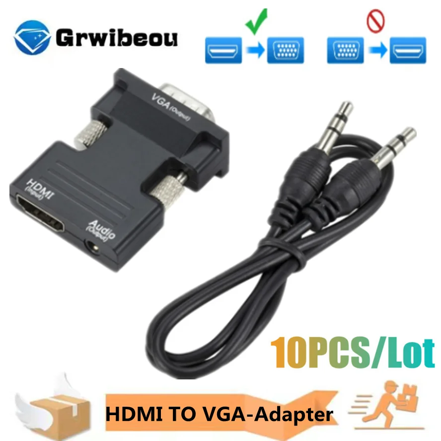 

Переходник HDMI-совместимый с VGA-кабелем «папа» в «мама», 10 шт., переходник с аудиоразъемом 3,5 мм, HD 1080P для ПК, ноутбуков, планшетов