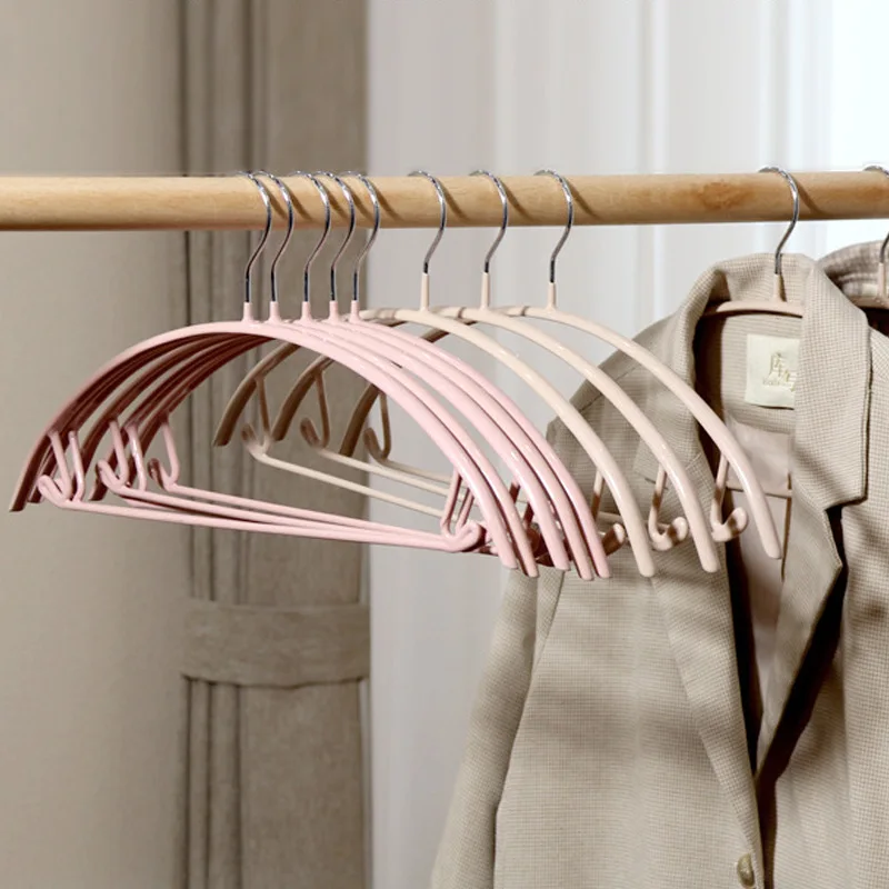 

10pcs Semi-circular Hangers Plastic-dipped with Hooks, Metal Non-slip Adult Clothes Racks for Seamless