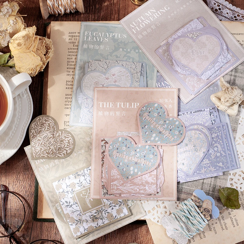 

Yoofun 30sheets Heart Shape Square Round Scrapbooking Deco Stickers Plants Printing for Journal Diary DIY Label