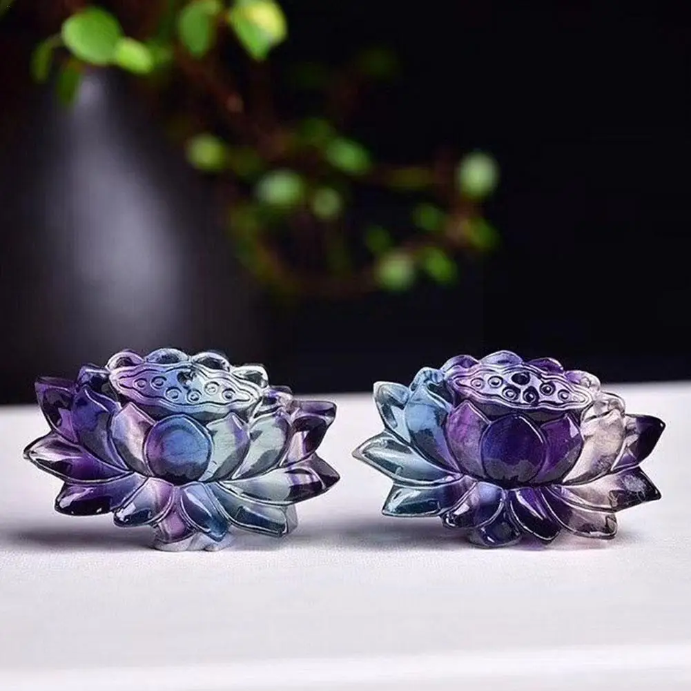 

Hand Carved Stone Fluorite Flower Natural Colorful Healing Crystal 1pc Ornament Beautiful Love Crafts Memorial R7x2
