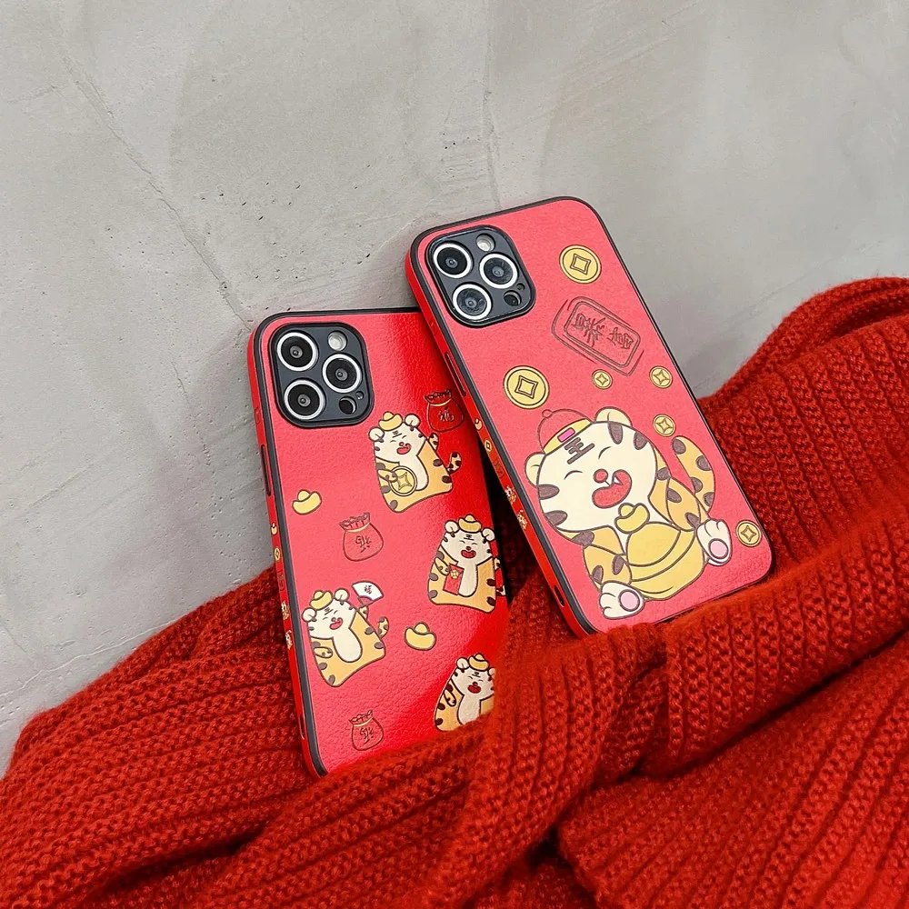 

New Year Red Tiger Pattern Case For iphone X XS XR XSMAX 7 8Plus 12 12Pro 13 13ProMax 11 11ProMax Silicone Shockproof Case Cover