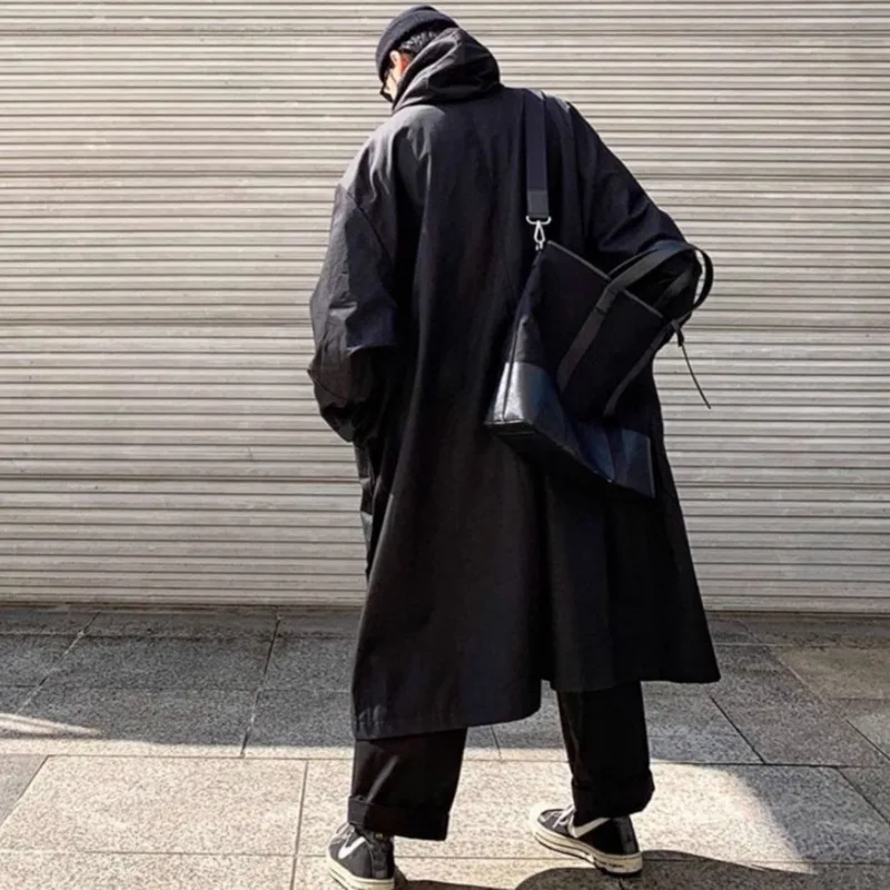 PFNW Мужская одежда осень-зима корейский силуэт оверсайз черный плащ модная
