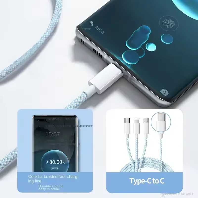 Фото Кабель USB C — Type C, 100 Вт, кабель для зарядного устройства, кабели 3 в 1, для iPhone 15 Huawei Samsung, провод 5A, кабель для быстрой зарядки, кабель для передачи данных типа C №4