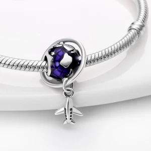 plata charms of ley Silver Color Aircraft With The World Charm Beads Fit Original Pandora Bracelet Making Women Jewelr