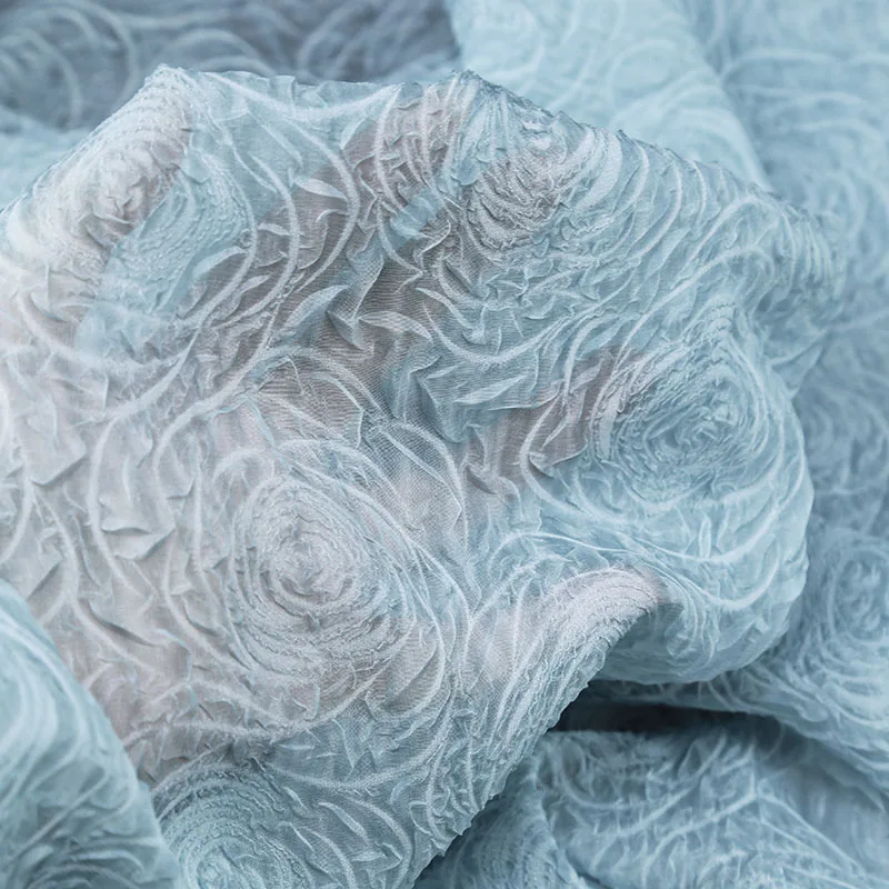 Soft Pleated Chiffon Fabric Three-dimensional Rose Pleated Yarn Translucent DIY Wedding Dress Skirt Designer Fabric By The Meter