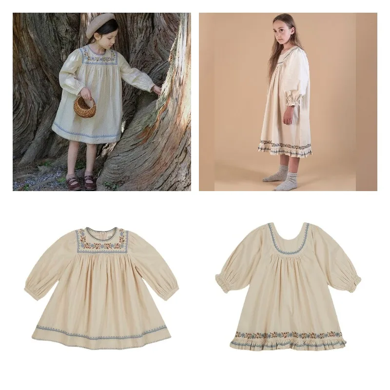 

Платье Ins с длинными рукавами для девушек, с ручной вышивкой, новинка 2022, Хлопковое платье для тяжелой промышленности, длинное темпераментно...