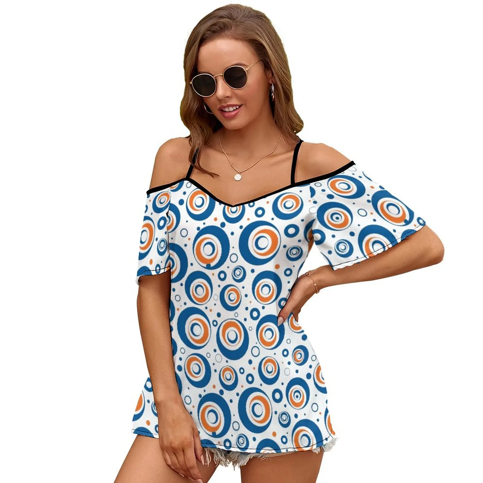 Florida Gainesville-Retro Circle Women Zipper Sexy Printed Vintage T Shirts Tops Full Print T-Shirt Uf Chomp Swamp Orange Blue images - 6