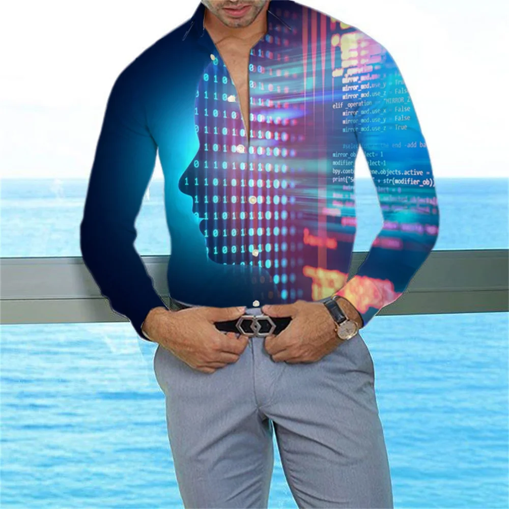 

2022 Spring Autumn New Fashion Cool Scientific Robot 3d Digital Printing Men Shirts Casual Long Sleeve Collar Top Clothes S-4XL